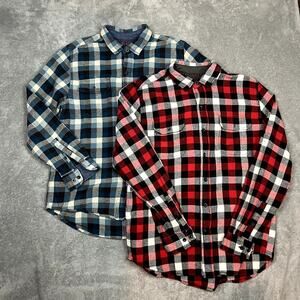 Lot of 2 Woolrich Plaid Flannel Shirts Button Up Long Sleeve Lumberjack Men's L